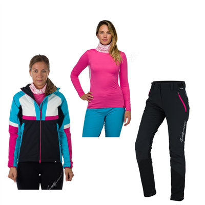 Dámske lyžiarske oblečenie set - nohavice Dynafit, termo prádlo + ski touring bunda Northfinder 